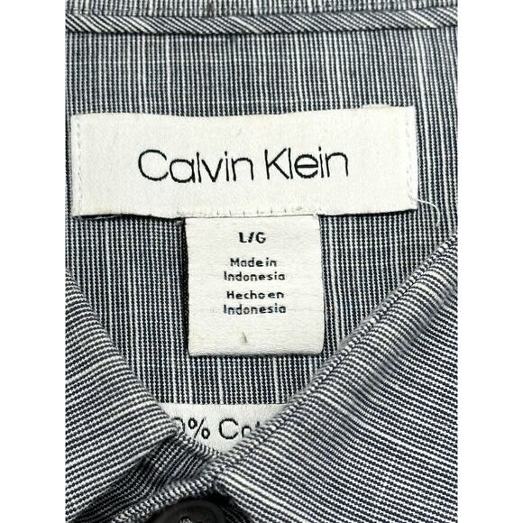 CALVIN KLEIN Mens Dress Shirt Size Large‎ Gray White Button Up Logo CK - Picture 2 of 8